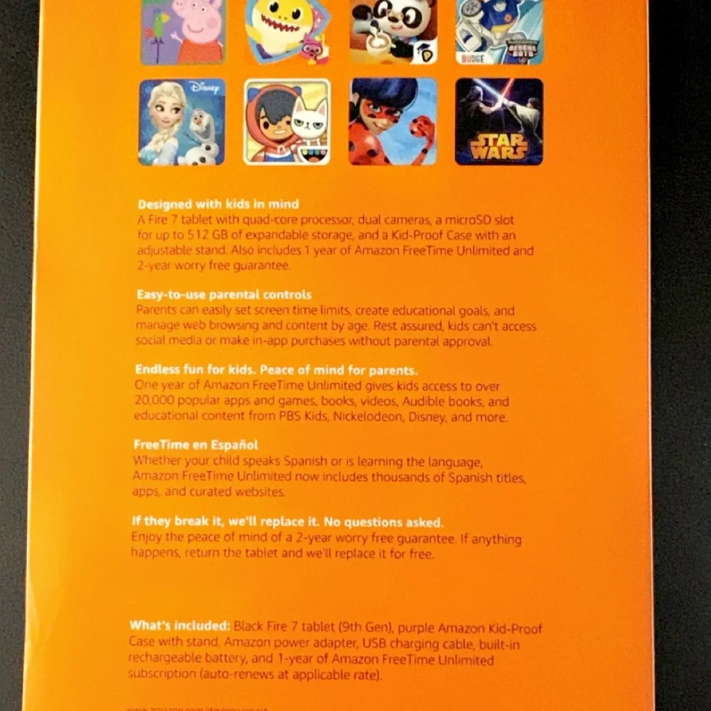 Amazon Fire 7 Tablet with Orange Kid-Proof Case